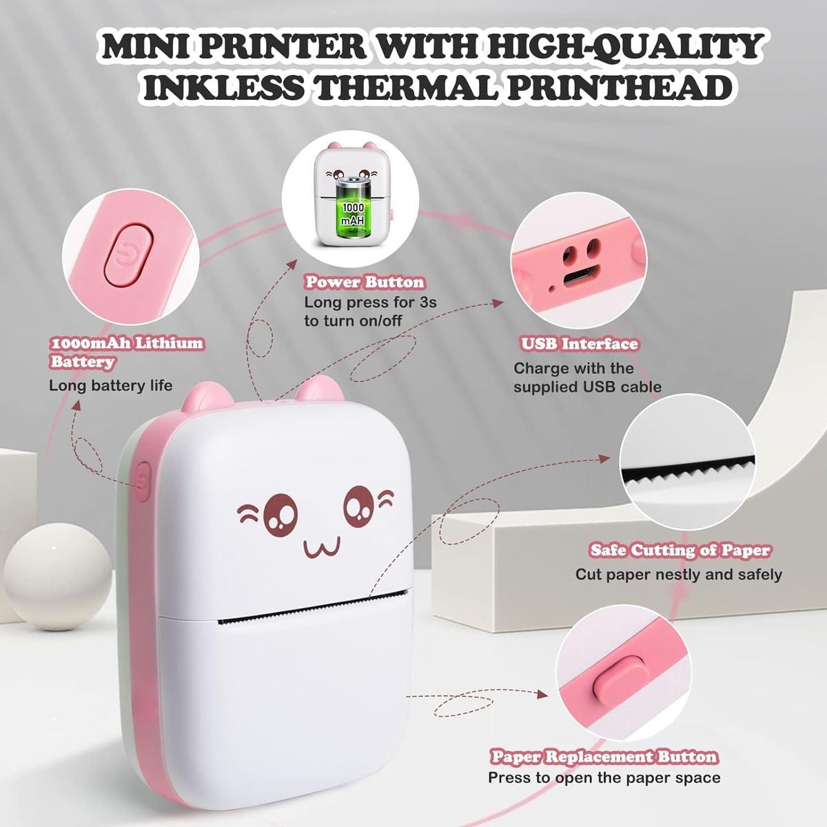 Mini Portable Thermal Printer Wireless Bluetooth Printer