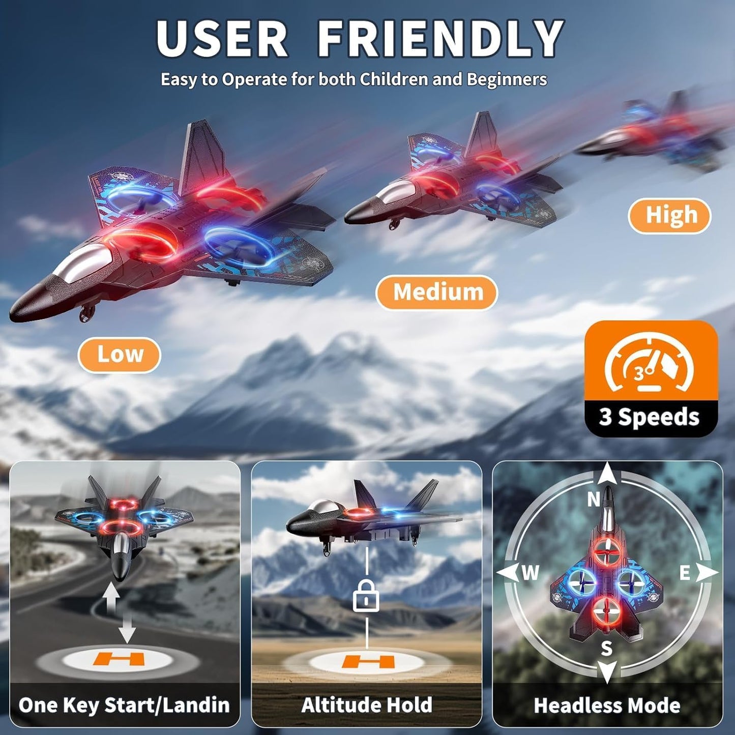X33 Fighter Aircraft Drone – RC Quadcopter with LED Lights