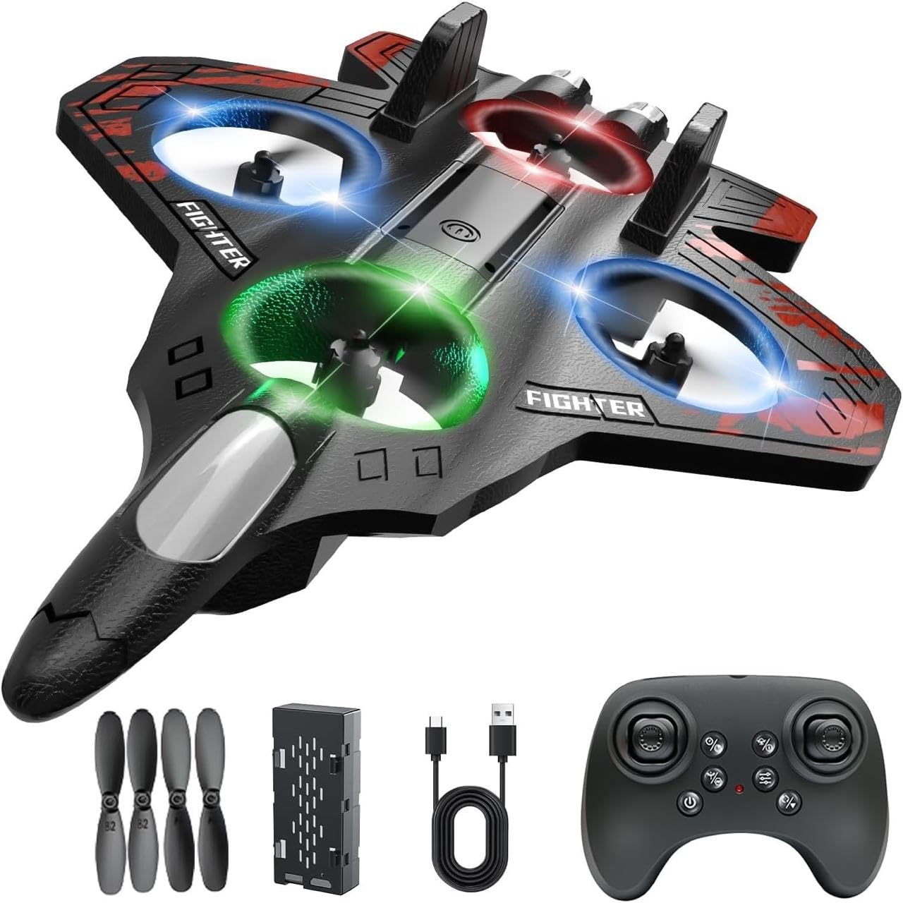 X33 Fighter Aircraft Drone – RC Quadcopter with LED Lights